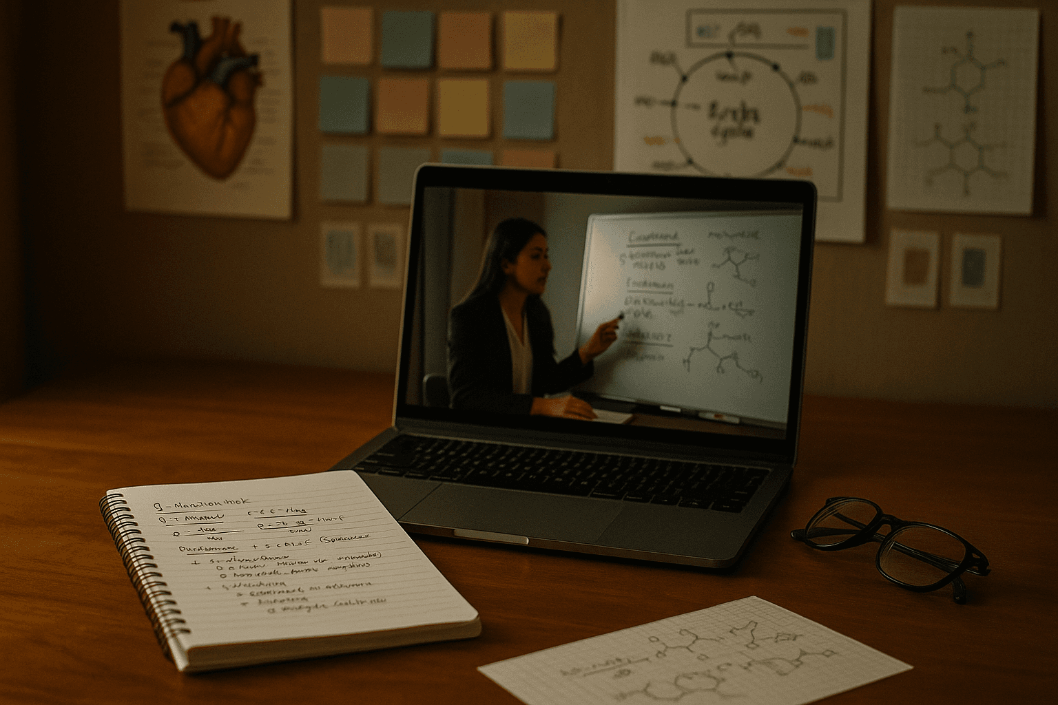 Notebook and laptop for MCAT online course study session